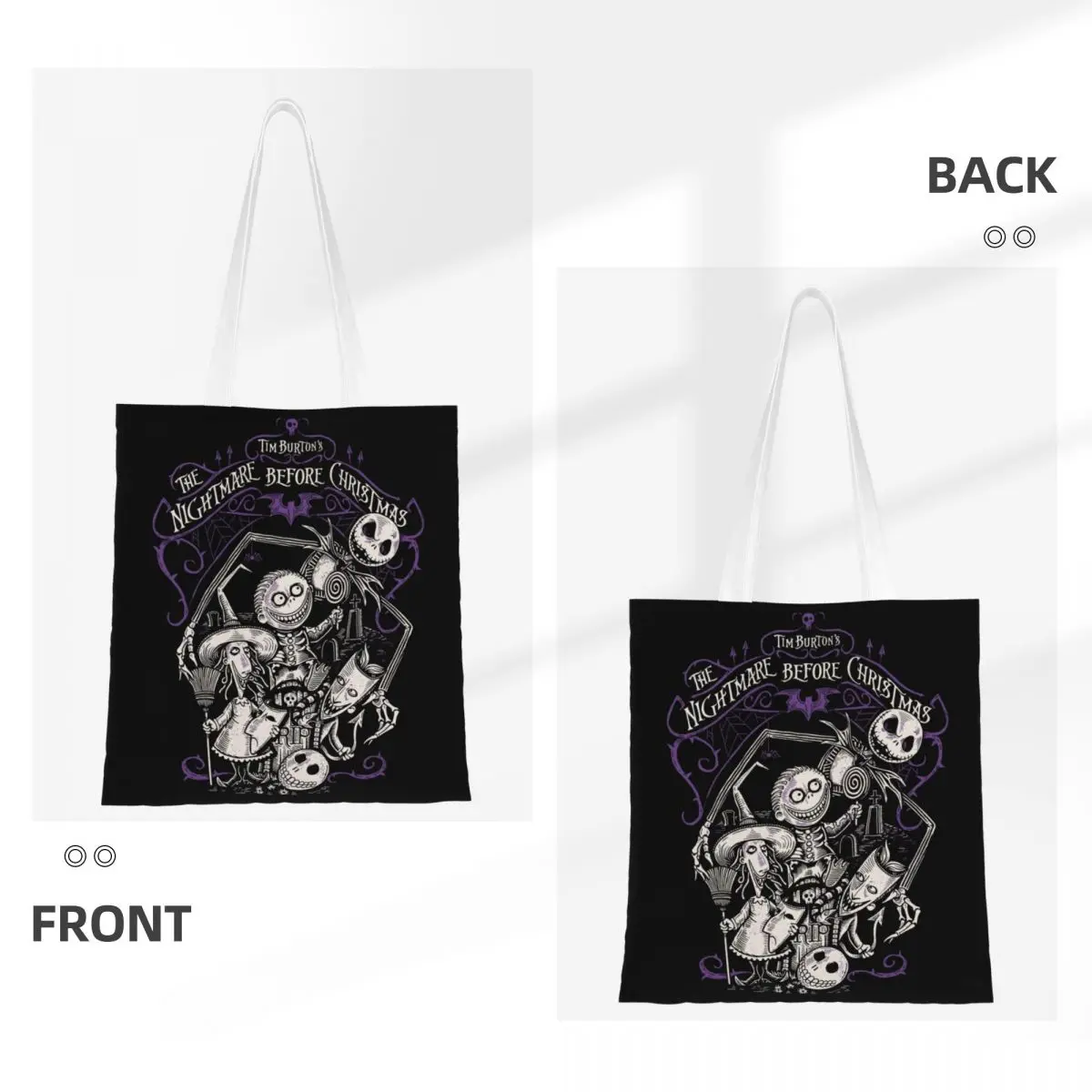 Custom The Nightmare Before Christmas Groceries Shopping Tote Bags Women Custom Tim Burton Canvas Shopper Shoulder Bag Handbag