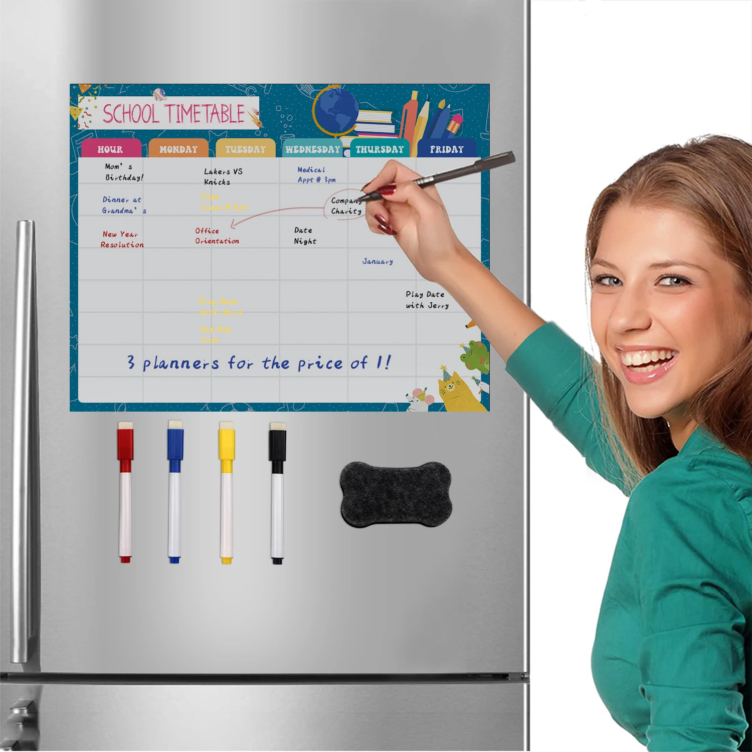 A3 Magnetic Dry Erase Refrigerator Whiteboard Kitchen Fridge Calendar Message Board Student Kids Learning Planner Board Cartoon