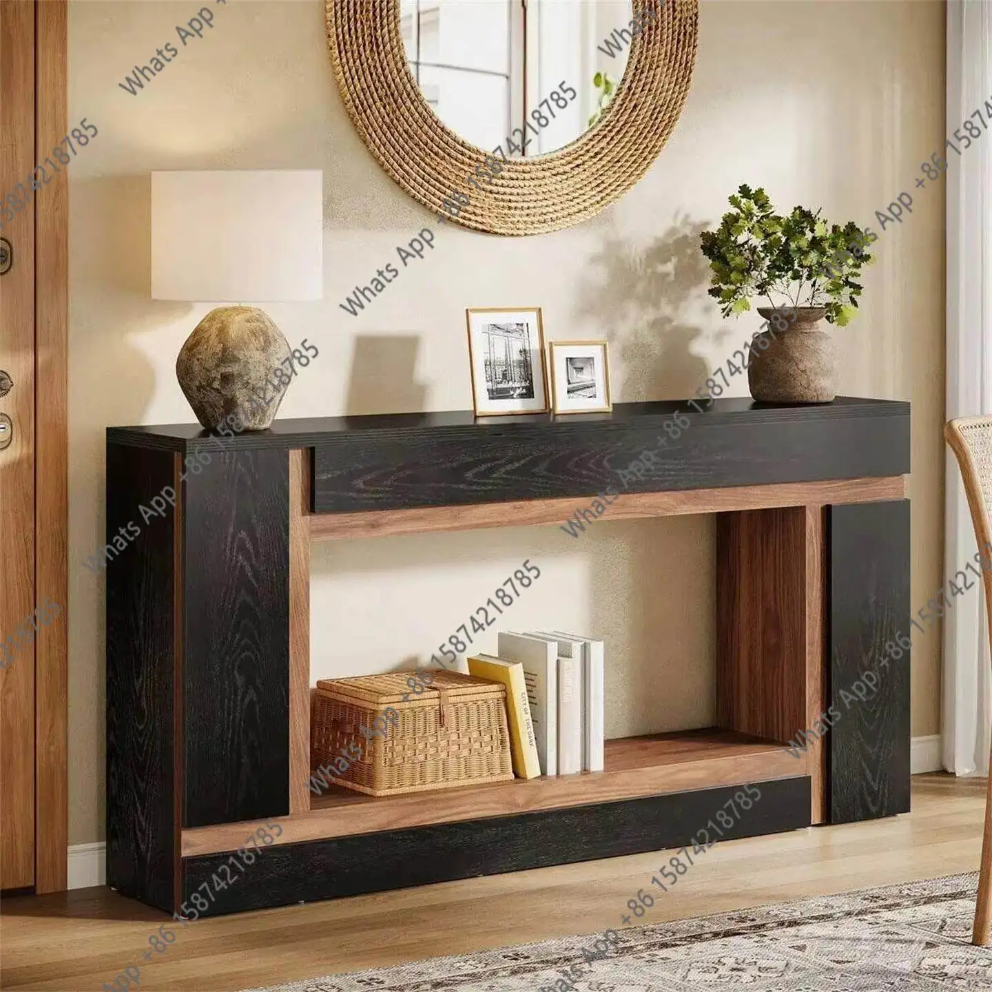 Medieval Xuanguantai wooden color matching rack, living room against the wall storage table, rectangular locker, sofa back few