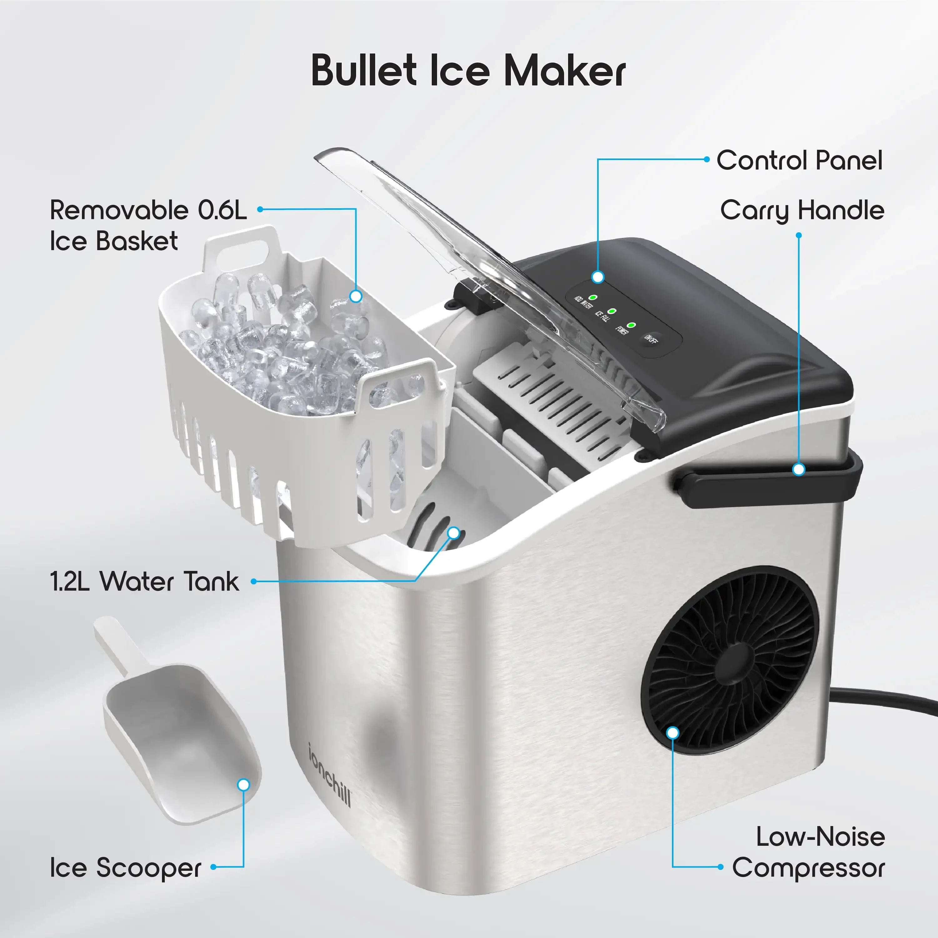 NEW Quick Cube Ice Machine, 26lbs/24hrs Portable Countertop Bullet Cubed Ice Maker