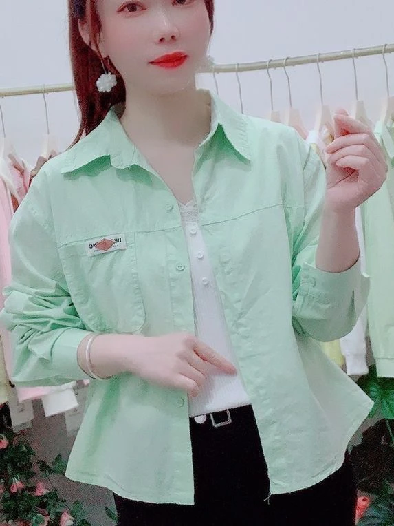 

Модная рубашка из чистого хлопка 2025 года, новая корейская модель, повседневная универсальная верхняя одежда для невысоких, на пуговицах, с длинным рукавом