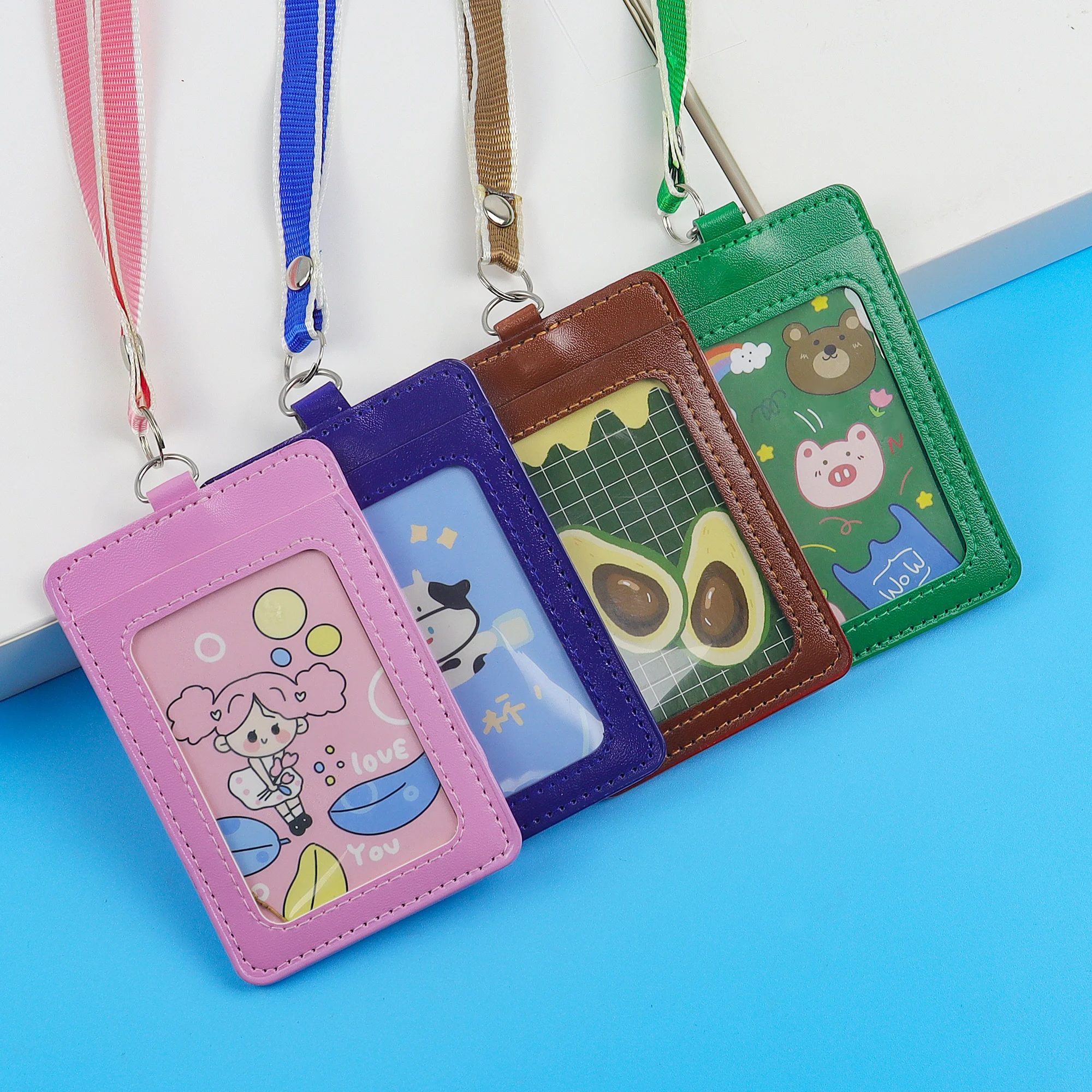 

Leather Badge Lanyard Holder,Cute Cartoon Pattern,for Key ID Card Work Card Gym Card Student Card,Office/School Stationery