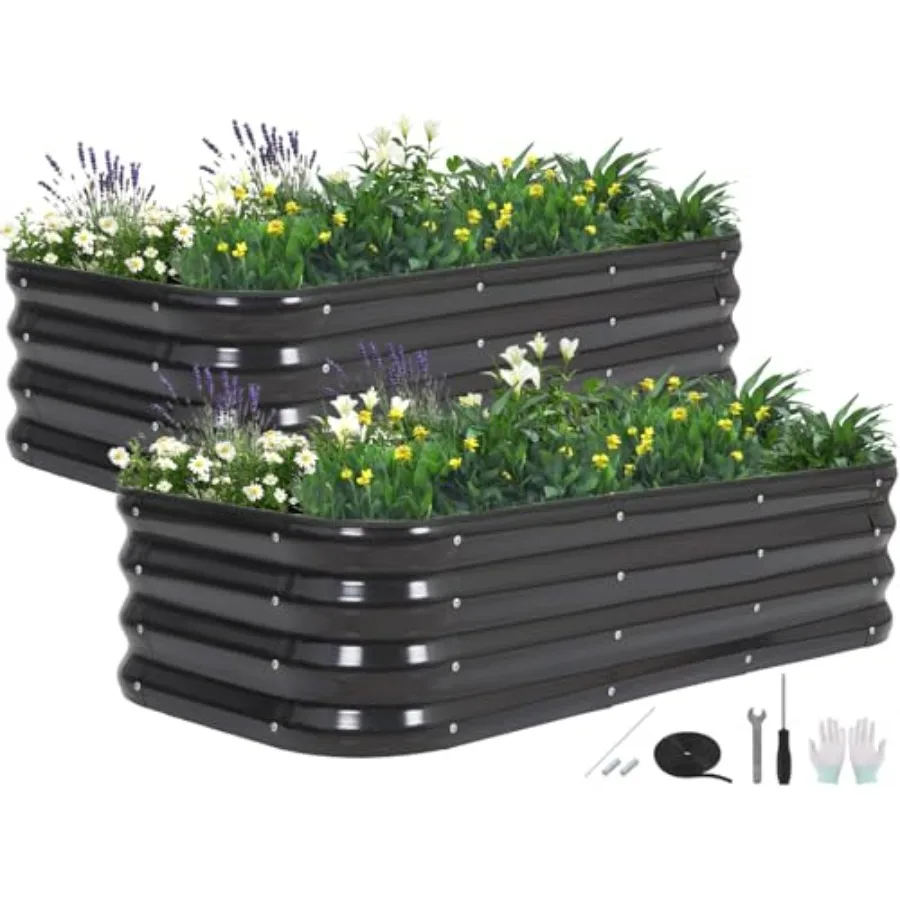 

Модульная оцинкованная грядка 3-в-1 для сада, 4x2x1 фут, 2 шт., металлический комплект для приподнятой грядки с упорными стержнями для сада