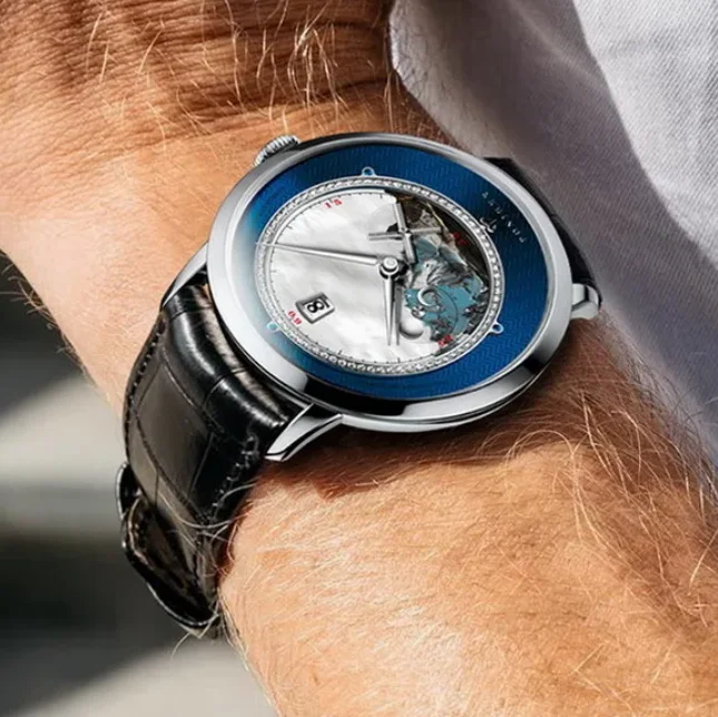 PONIGER Orologio automatico da uomo 41MM Orologio da polso meccanico di lusso 50M Impermeabile Zaffiro Girevole Mulino a vento Secondo quadrante