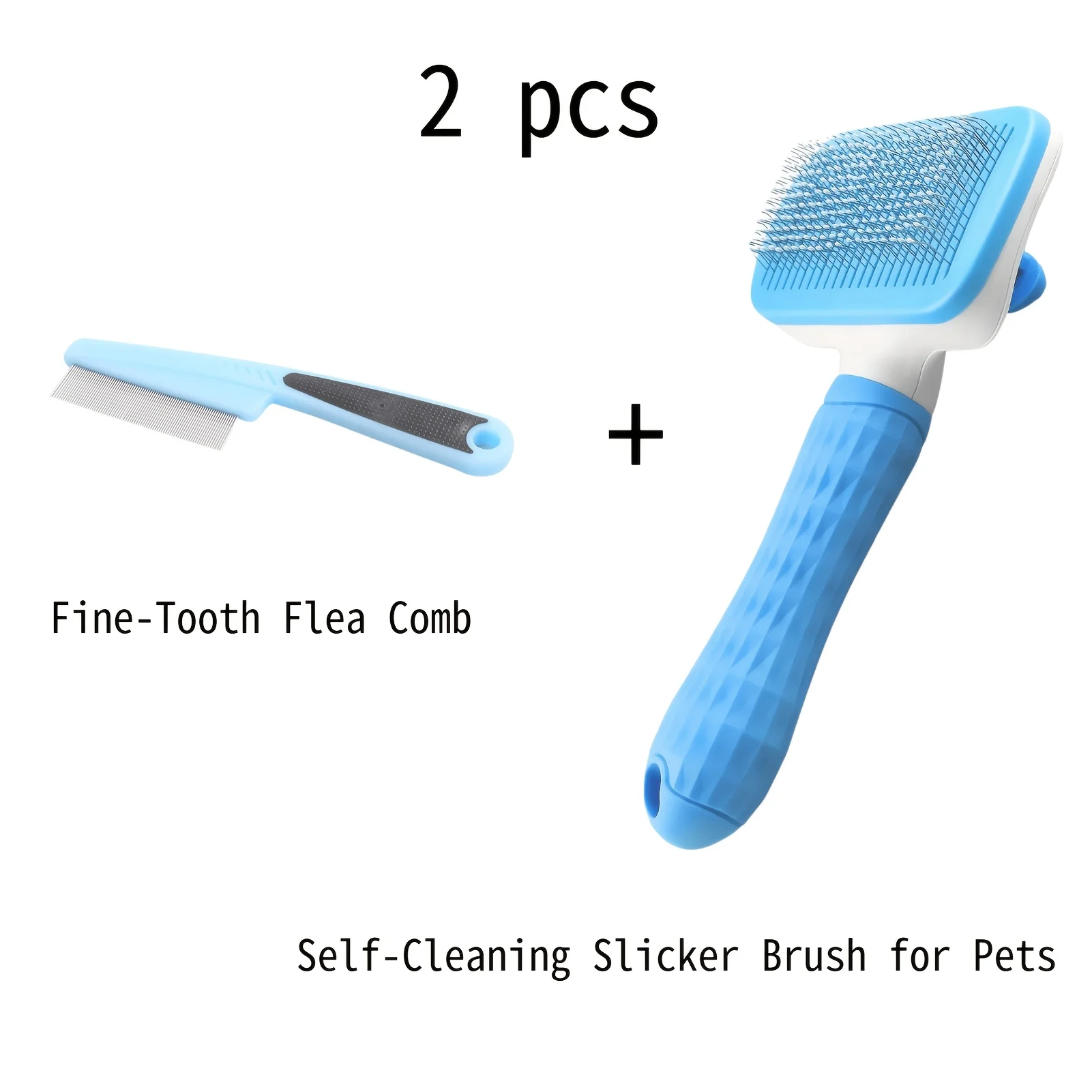 2pcs Pet Grooming Tool Set,Self-Cleaning Slicker Brush and Fine Tooth Flea Removal Comb for Dog Cat Hair Shedding and Detangling