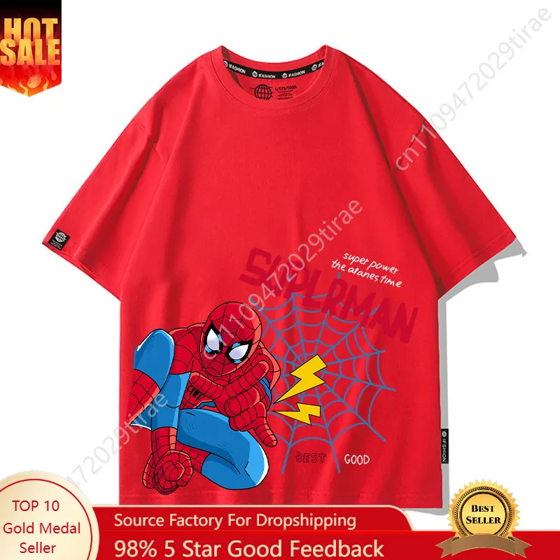 

Marvel 2026 Candy Colored T-shirt Marvel Fans Spider Man Co Branded Pure Cotton Printed ParentOutfit Short Sleeved Cosplay