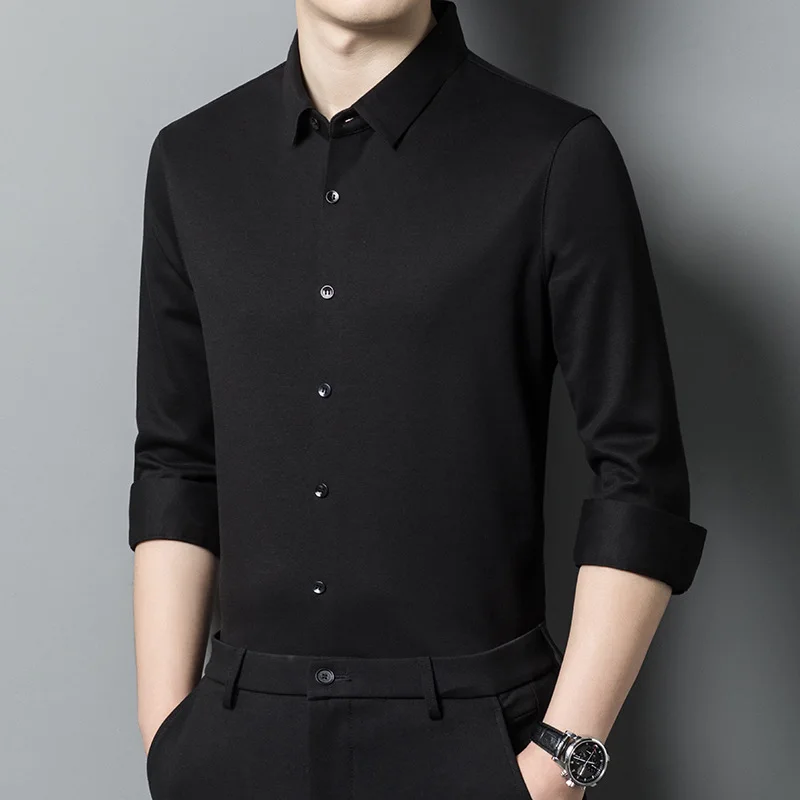 Men Silk Shirt Spring Middle-aged Shirt Long-sleeved Casual Loose Men Clothes