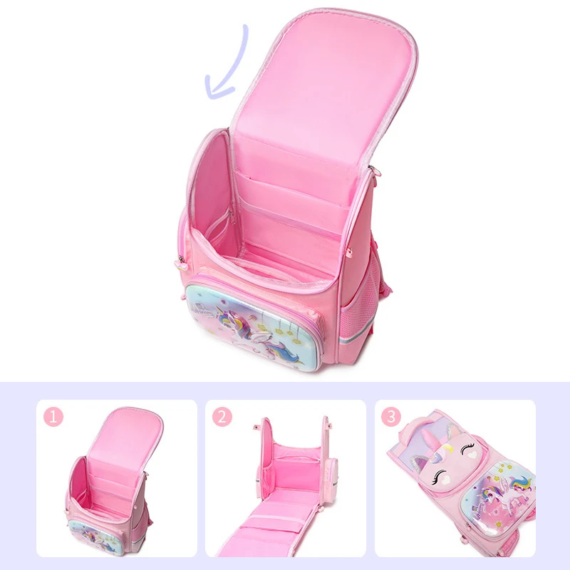 New 1-5 Grade Primary School Students Backpack For Girls 3D Cartoon Unicorn School Bag Children Cute Rainbow Mochila Escolar