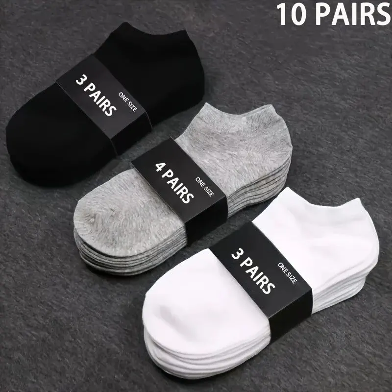 10 Pairs Men\'s Polyester Boat Socks New Style Black White Grey Business Men Stockings Soft Breathable Summer for Male