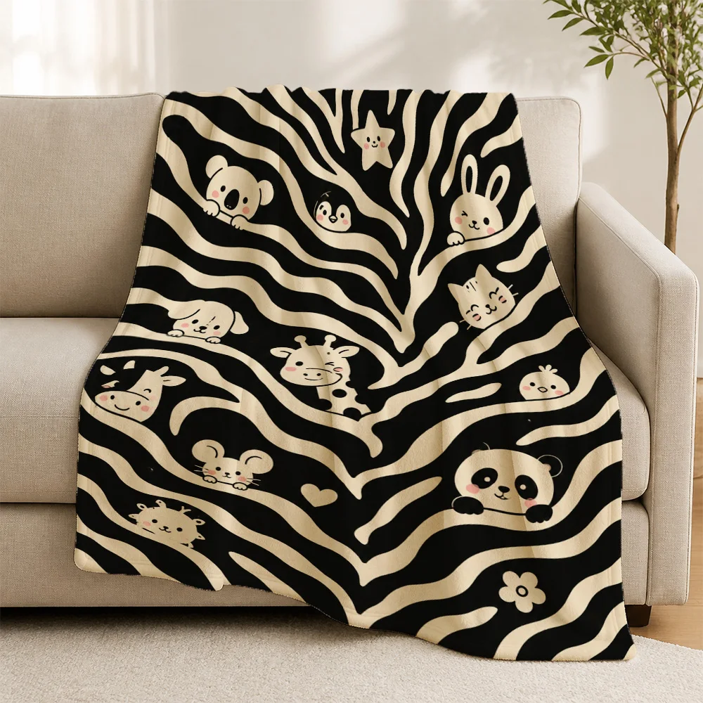 Cute Animal Print Throw Blanket Sofa Couch Cover Nursery Decor Baby Gift Boho Zebra Stripes Modern Home Accent