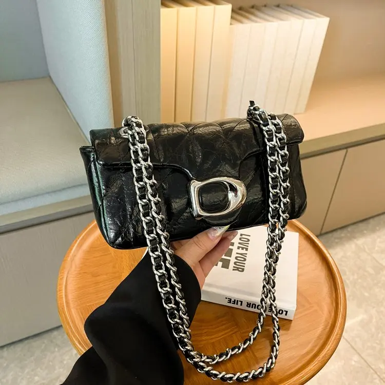 

2025 Artisanal Rhombus Embroidery Shoulder Bag Women's Retro-Geometric Chain Strap Crossbody Lightweight for Dating Shopping