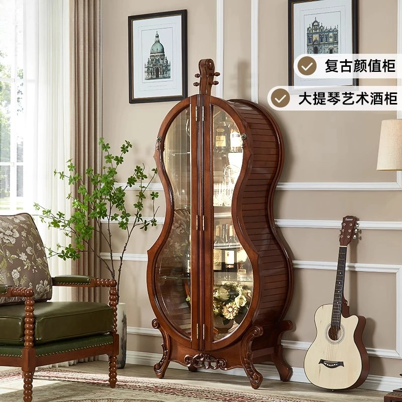 

American cello wine cabinet display cabinet living room high-end retro art foreign wine cabinet European solid wood glass Baijiu