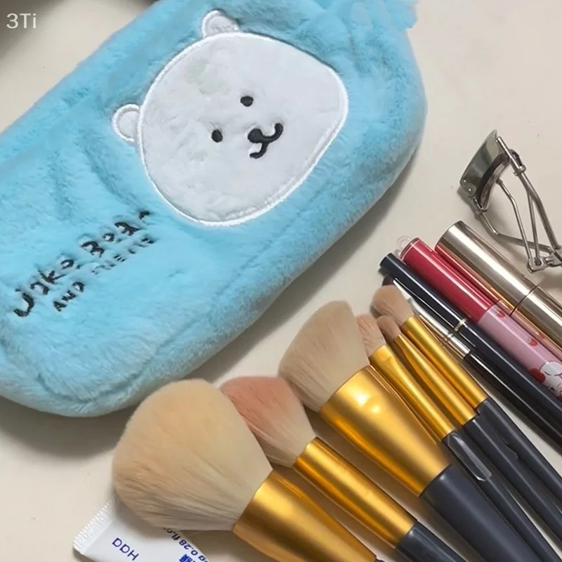 Cartoon Joke Bear Plush Student Pencil Case Large Capacity Cosmetic Storage Bag Office School Storage Supplies Zipper Pouch