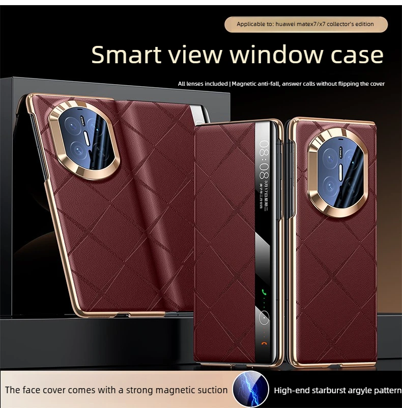 light luxury Flip Case for Huawei Mate X7 Mate X6 Mate X5 Smart Window Starry Diamond Pattern Flip-free Full lens coverage Cover