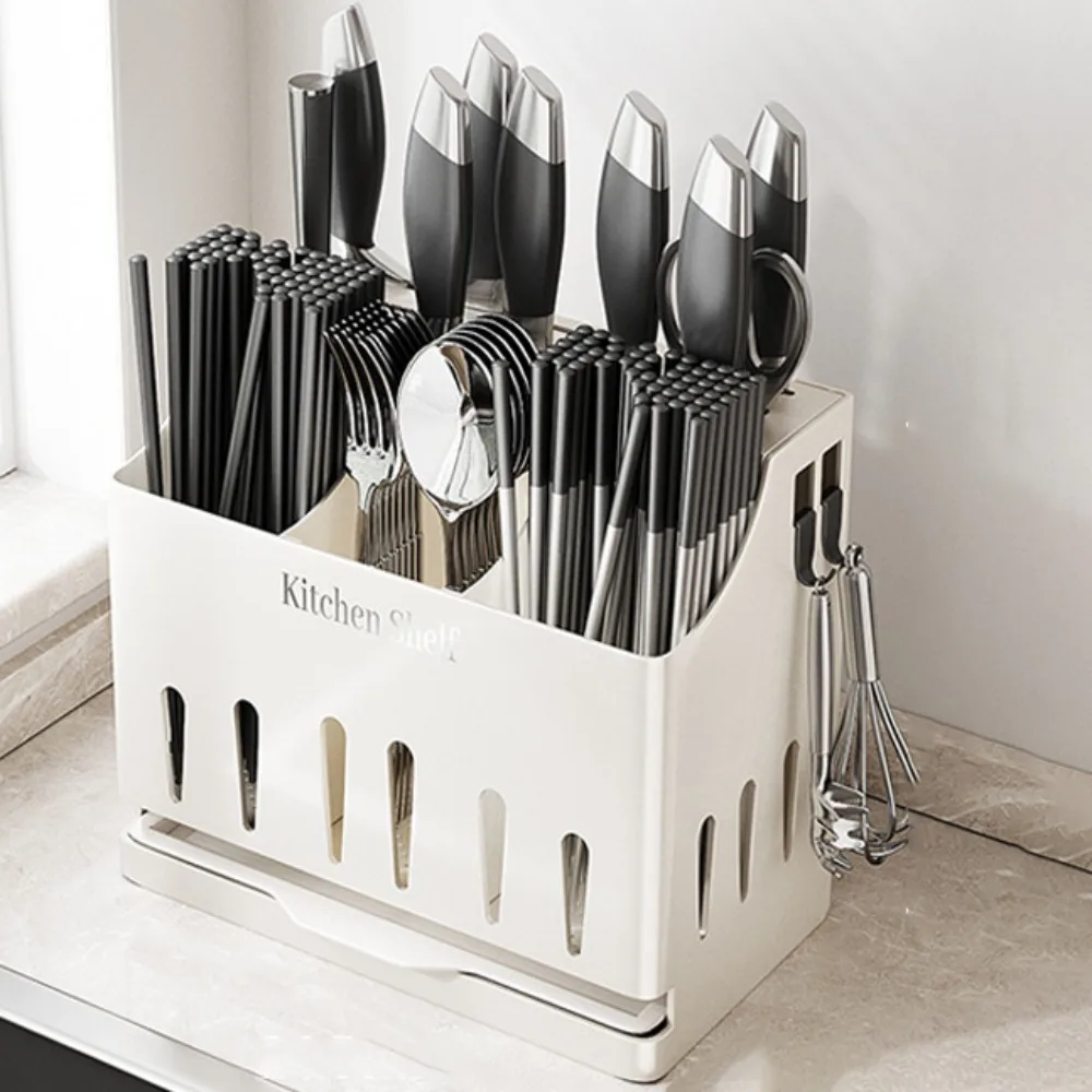 

With Drain Tray Cutlery Holder Integrated Hangable Chopstick Cage Rust-proof Stainless Steel Cutter Storage Rack Home