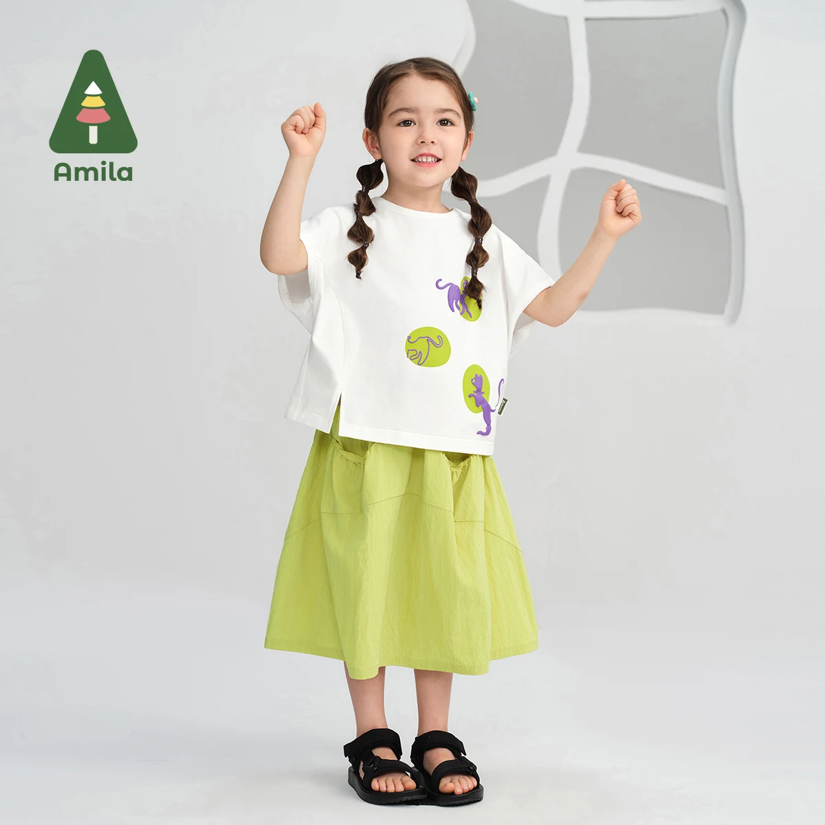 Amila 2024 Summer New Baby Skirt Girls Solid Color O-shape Cargo Skirt Super Versatile and Non-wrinkly Bottom Clothing 0-6Y