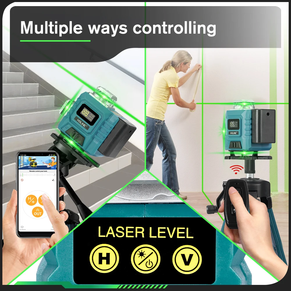 HGLINE 4D 16 líneas línea verde nivel láser aplicación remota Control Horizontal Vertical instrumento láser de medición nivel láser inclinado