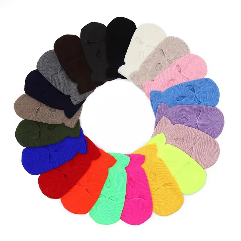 

Winter Motorcycle Windproof Full Face Knit Hats Ski Mask Men Outdoor Sports Warm Wool Balaclava Hats Knitted 3 Holes