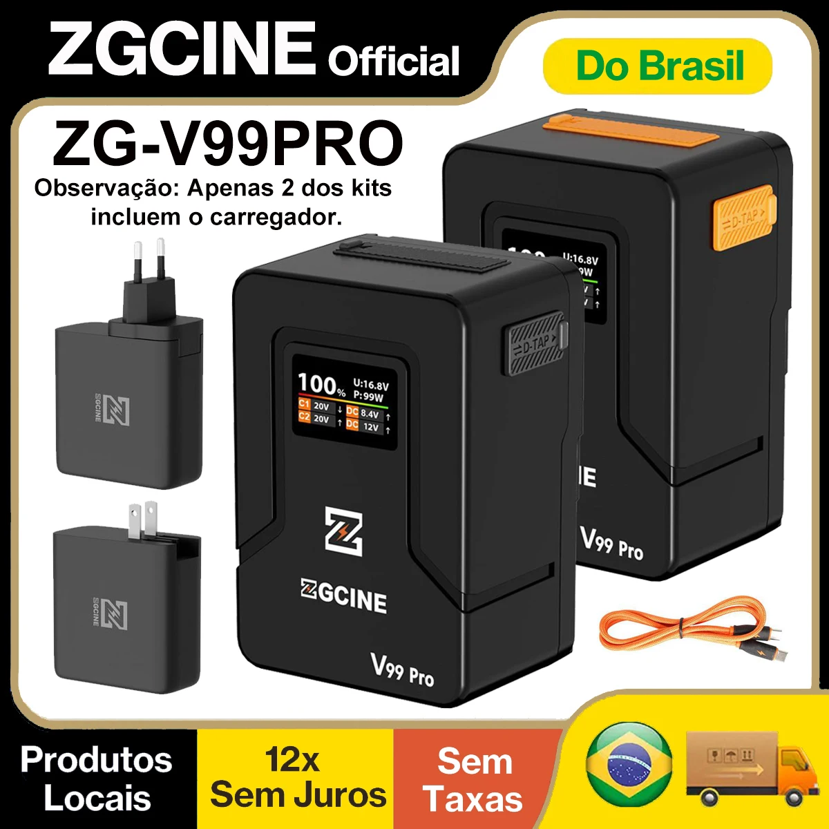 【Do Brasil】ZGCINE ZG-V99PRO Bateria V-Mount/V-Lock 95Wh 6400mAh USB-C PD 100W Carregamento Rápido Carga Completa em 1,5h OLED D-Tap para Sony FX3/FX30, BMPCC 6K/4K Câmera Filmadora, Luz de Vídeo LED, Monitor