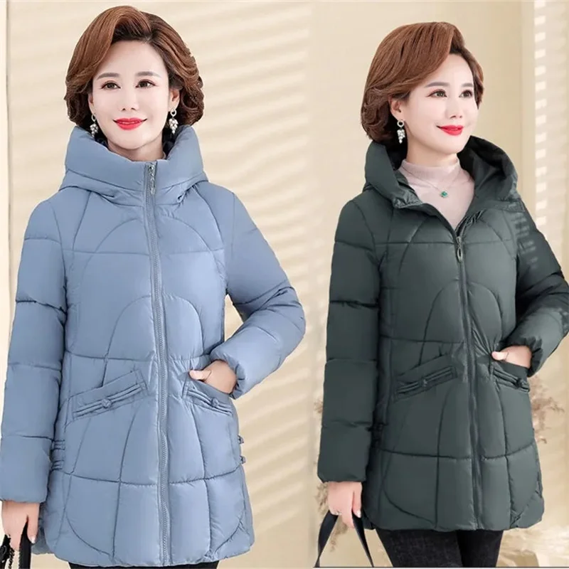 Quilted Winter Hooded Coat For Middle And Elderly 2023 Korean Edition Versatile Fashion Short Mother\'s Thick Down Cotton Jacket