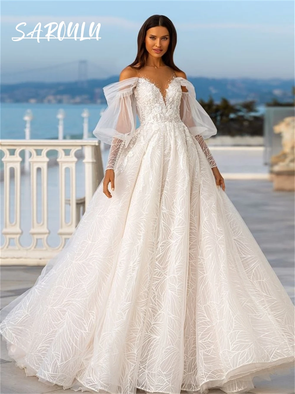 Vestidos De novia De línea A De encaje dulce, vestido De novia largo personalizado para mujer, vestido De novia con cuello transparente De flores 3D, Vestidos De novia