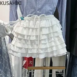 KUSAHIKI Spring Korean Style High Waisted Lace Up Slimming Wrap Buttocks A-line Cake Skirt Casual Half Short Skirts for Women