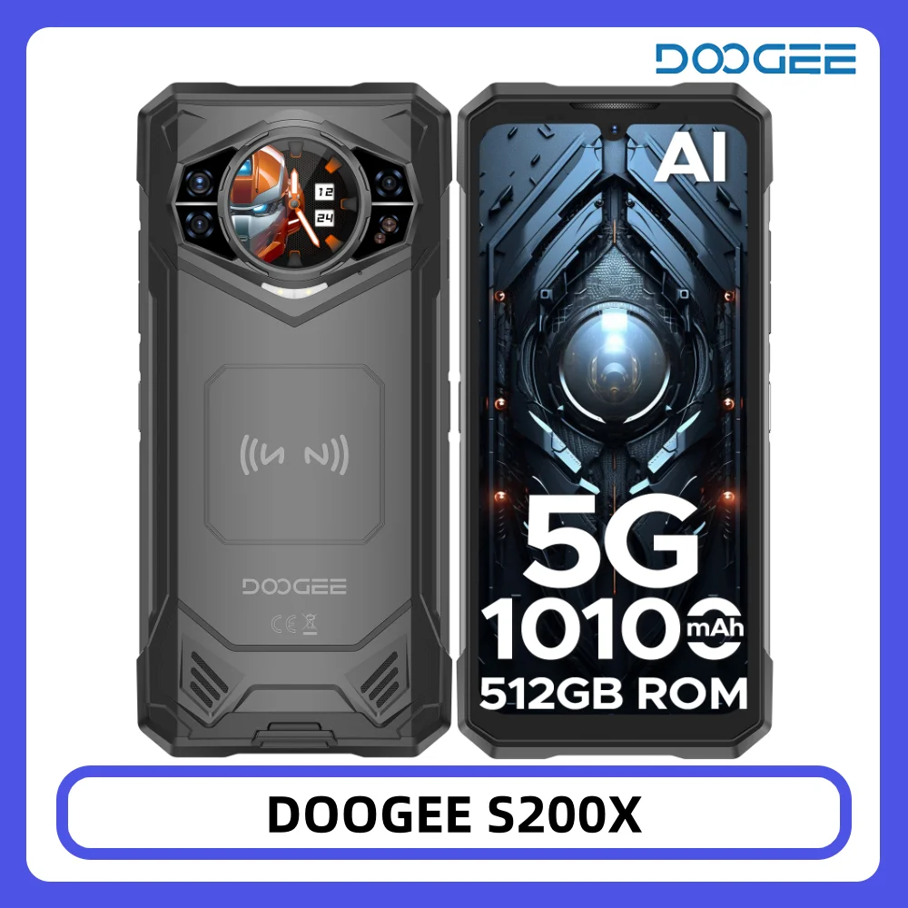 Teléfono Resistente DOOGEE S200 X 5G, 32GB+512GB, Pantalla FHD+ de 6.72" y 120Hz, Dimensity 7050, Batería de 10100mAh, Cámara de 100MP, NFC, Smartphone