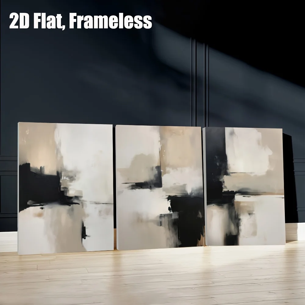 2D Flat, 3pcs Frameless Abstract Simple Art Print Canvas, Fashionable Nordic Style Wall Decoration Poster, Suitable for Moder