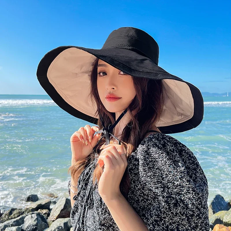 Women Large Brim Beach Sun Cap Summer Double Side Sunscreen Fisherman Hat Caps for Ladies Bucket Hats Sun Hats for Women