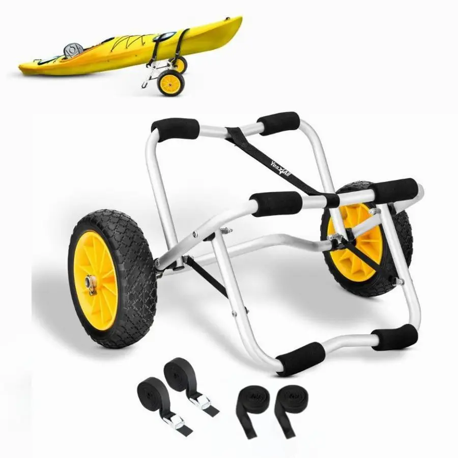 

Kayak Cart UShape Aluminum, 200lbs Capacity Kayak Dolly with 4 Fixing Straps amp Thick PU Wheels, Foldable Canoe Cart