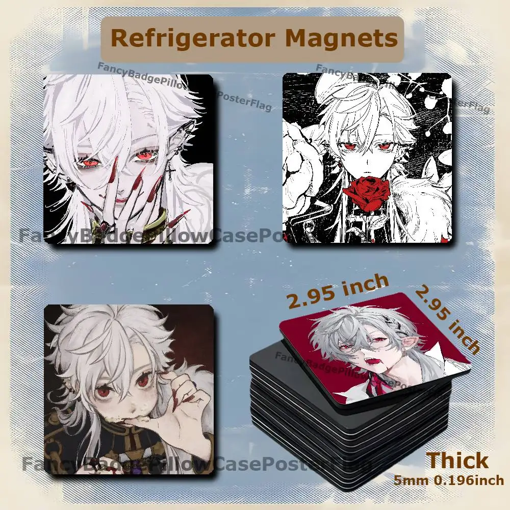 K-Kuzuha N-Nijisanji 75mm Frigerator Magnet Square Stickers Personalize Fridge Refrigerator Wall Door Decoration