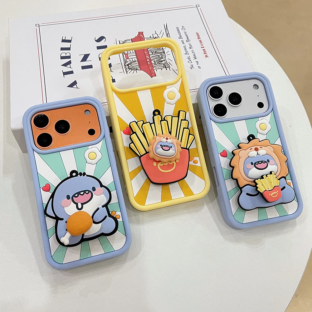 3D Cartoon Französisch Frites Shark Halterung Fall Für iPhone 17 16 Plus 16e 15 14 13 12 11 Pro max Stoßfest Weiche Silikon Halter Abdeckung – Detail 2