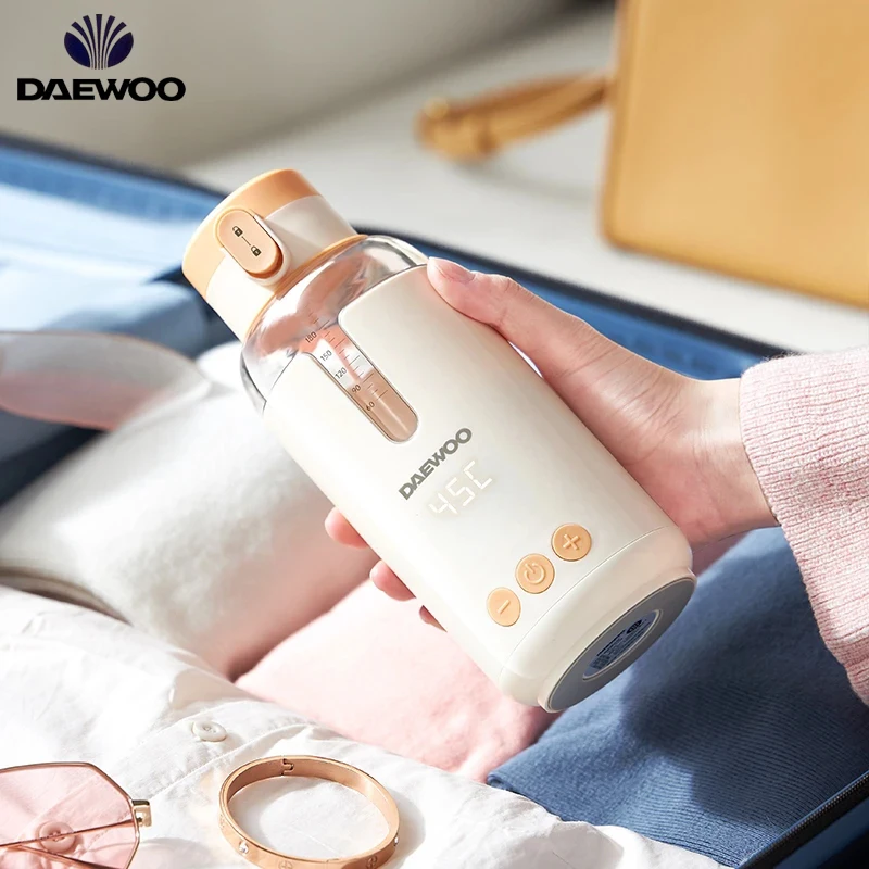 DAEWOO Portable Electric Cup Water Heater USB Rechargeable Battery Water Kettle LED Display Thermos Cup Portable Heating Cup