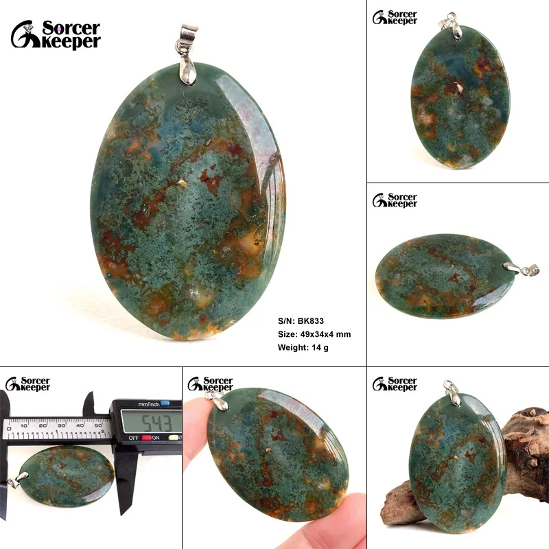 High Quality Pendentif Real Natural Moss Agate Gemstone Pendant Chains Necklace For Women\'s & Men\'s Jewelry Making BK577H