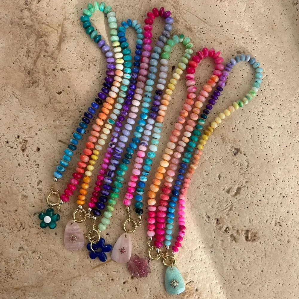 Creative Bohemia Flower Necklace Charms Jewelry Handmade Floral Chain Choker Colorful Beads Pendant Necklace Sea Beach