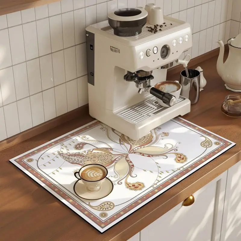 VIKAMA Paisley Print Coffee Mat Super Absorbent Quick Dry Non-slip Kitchen Sink Drying Pad Kitchen Accessories Home Decor