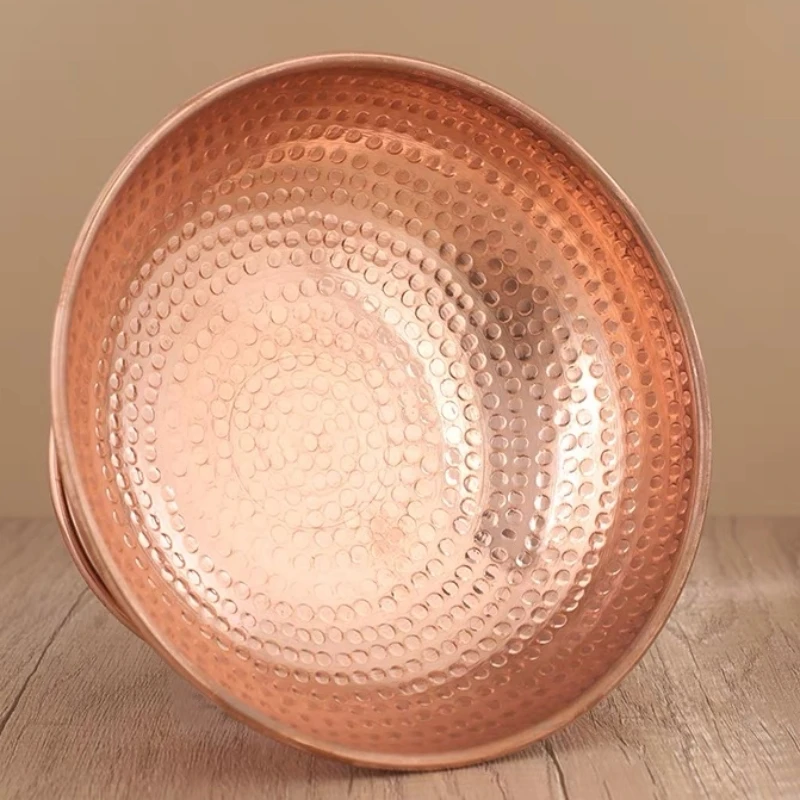Tibetan Altars Red Copper Plate,Buddhism Engraving Bowl , Food Tray , Auspicious Fruit Dish , Tribute Desktop Decorative , 21 cm
