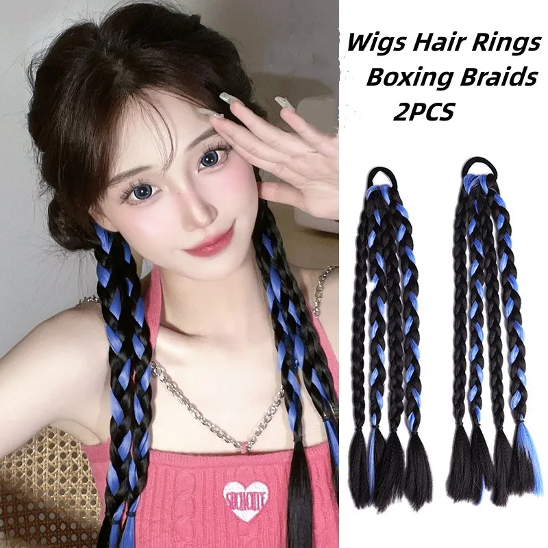 Colourful Wigs Boxing Braids Hair Rings Womens Simulation Natural Dopamine Braided Hair Rope Sweet Fashion Hair Accessories