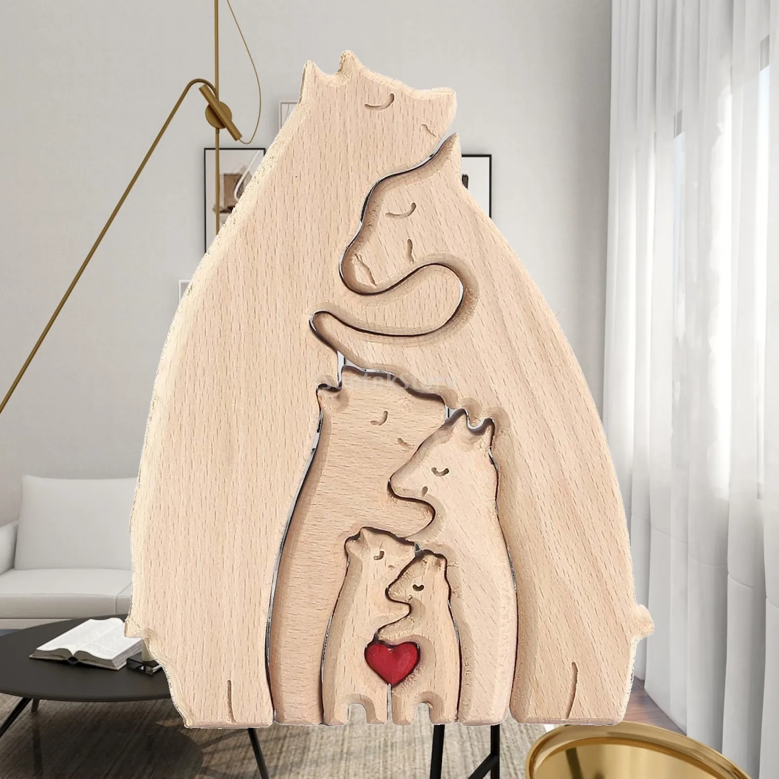Wood Animals Ornament Hug Love Animal Statue Decor for Shelf Office Entryway