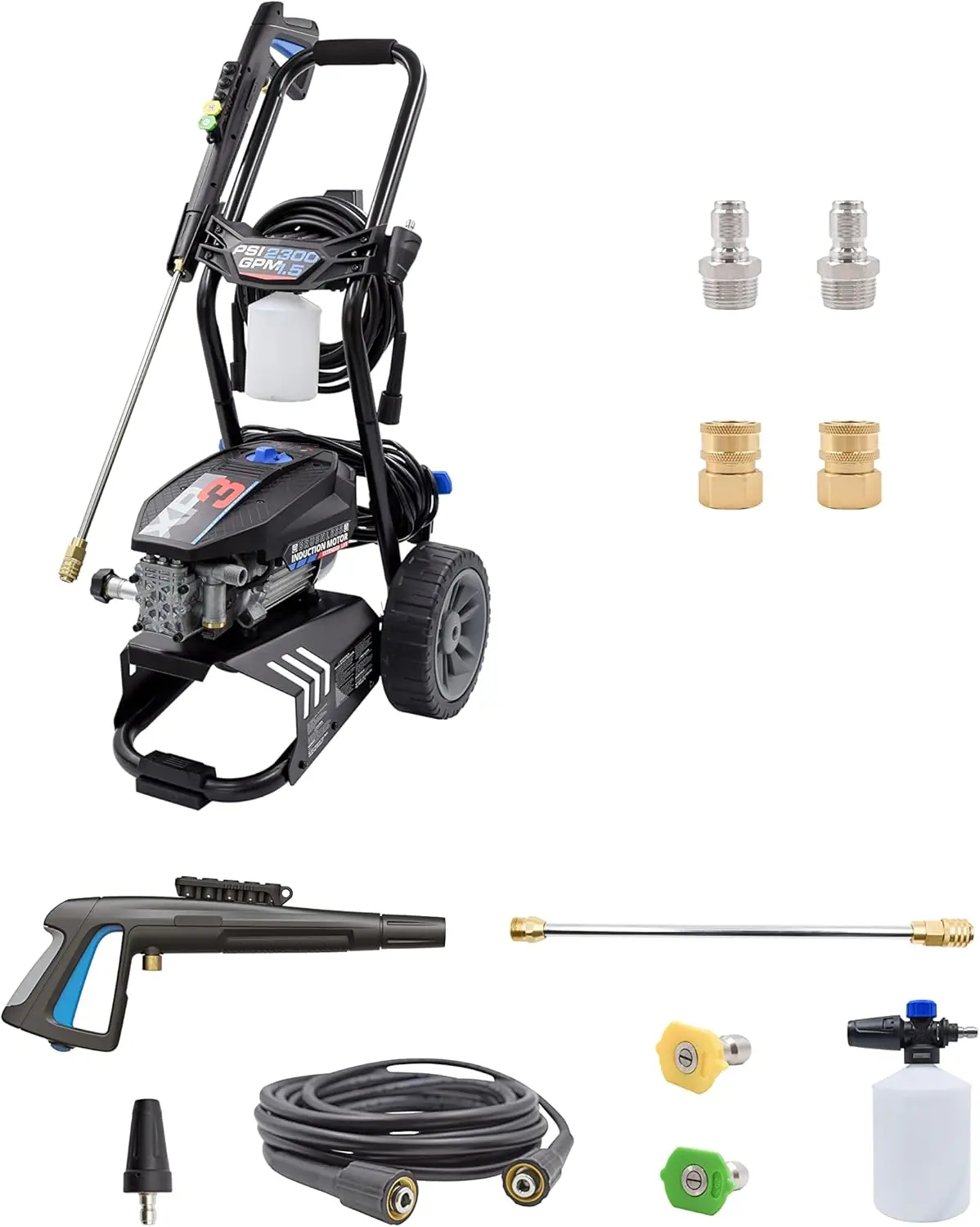 

Electric Pressure Washer with M22 Transfer Adapters. PSI, 1.5 GPM, Easy Connection Adapters, Trigger Gun, 25' Hose, 50 lbs, Blac