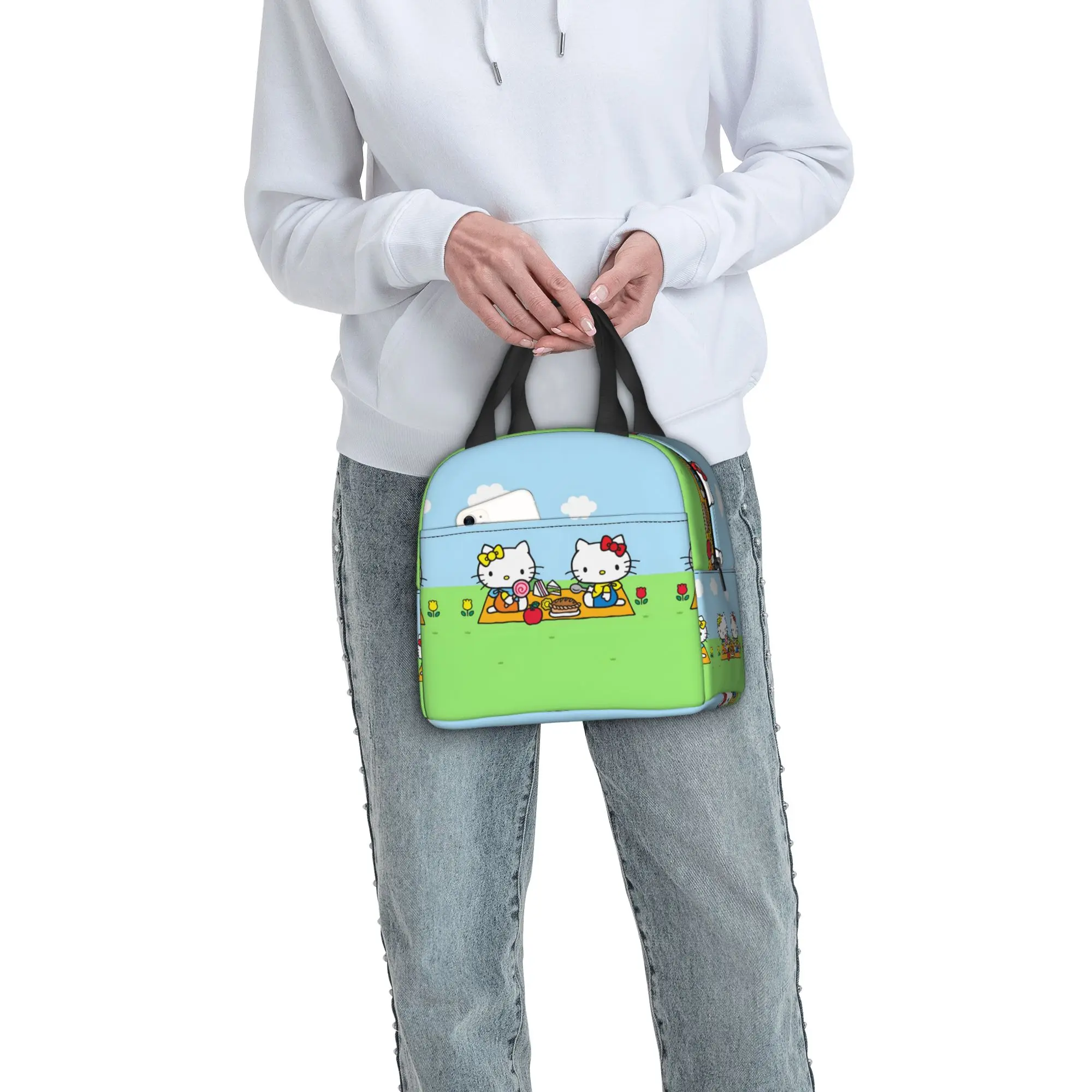 Custom Kitties Kitten Portable Lunch Box Unisex Multifunction Cat Anime Cooler Thermal Food Insulated Lunch Bag School Student view 5