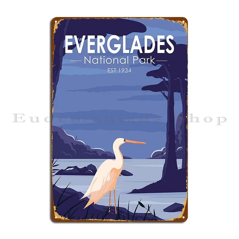 Everglades National Park Egret Vintage Metal Sign Classic Decoration Design Personalized Wall Mural Tin Sign Poster