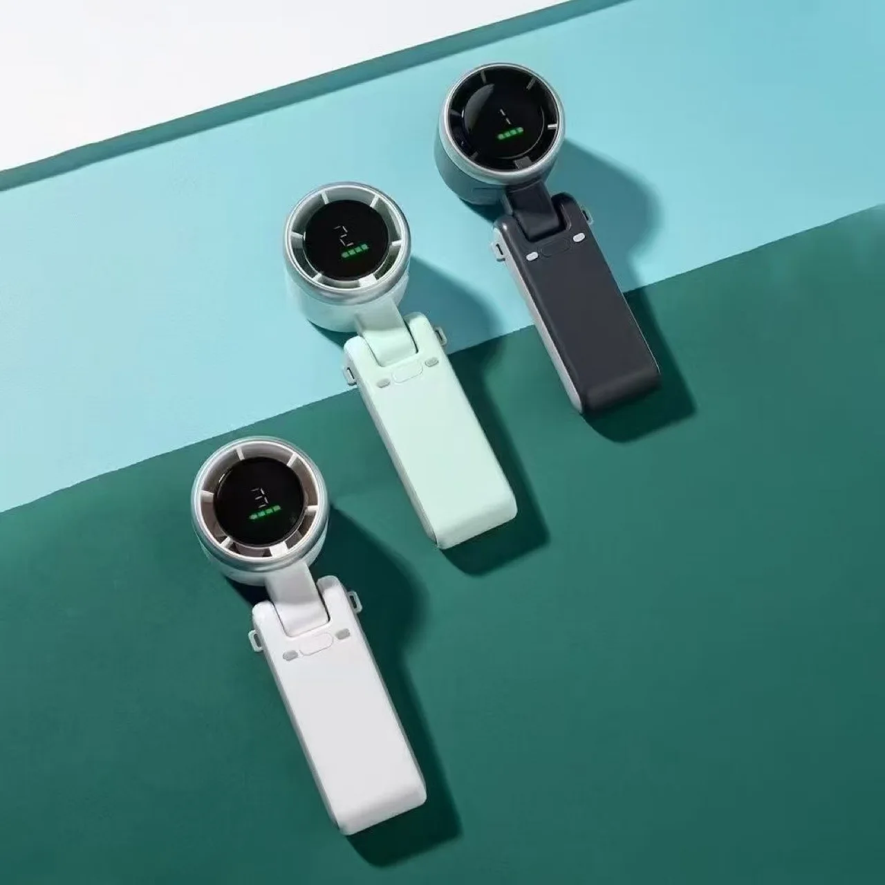 

Aermy new high-speed turbo portable handheld folding fan with digital display, mini neck-hanging, USB rechargeable, 5-speed wind