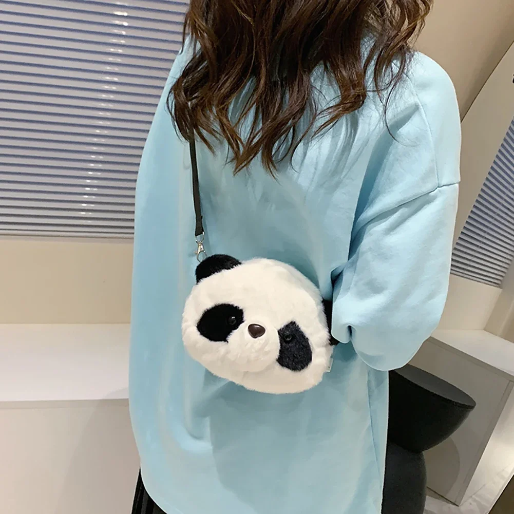 Women Cute Cartoon  3D Plush Panda Crossbody Bag Female Winter Warm Fluffy Messenger Bag Mobile Phone Pouch Ladies Travel Purses