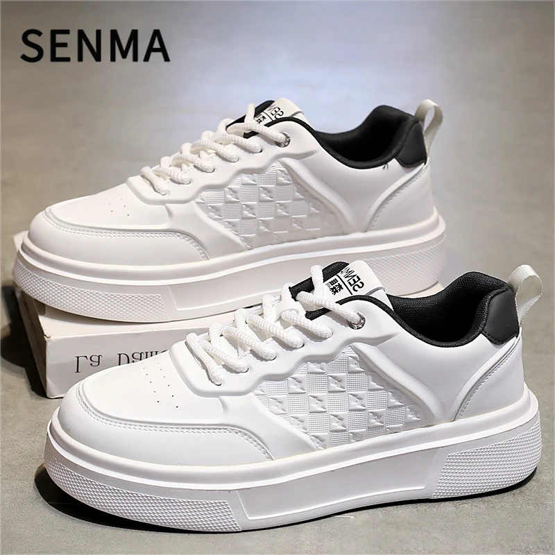 

SENMA Men's Shoes 2025 New Versatile Genuine Leather Casual Board Shoes Men's Sports Thick soled Tall White Walking/Tennis shoes