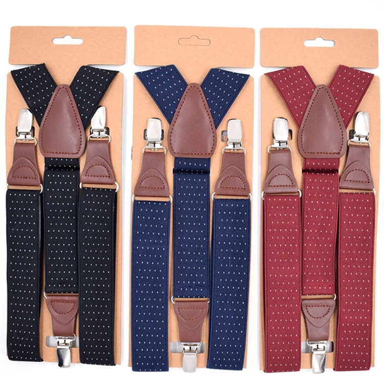 Tirantes de cuero para Hombre, Suspensorio para adultos, a la moda Suspensorio, 3 Clips