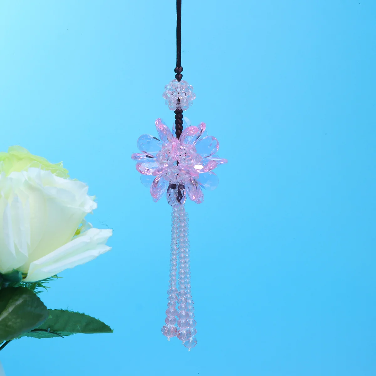 

Crystal Flower Car Hanging Ornament Colorful Elegant Pendant Charm Accessories Car Rearview Mirror Bag Charm Wedding Party
