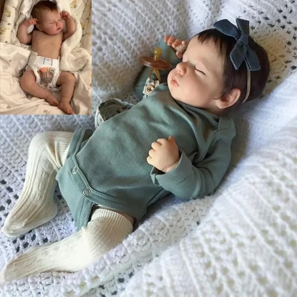 49CM Silicone Reborn Sleeping Newborn Baby Doll Loulou Soft Vinyl Muñecas Bebe Reborn Hand Painting 3D Skin with Visible Veins