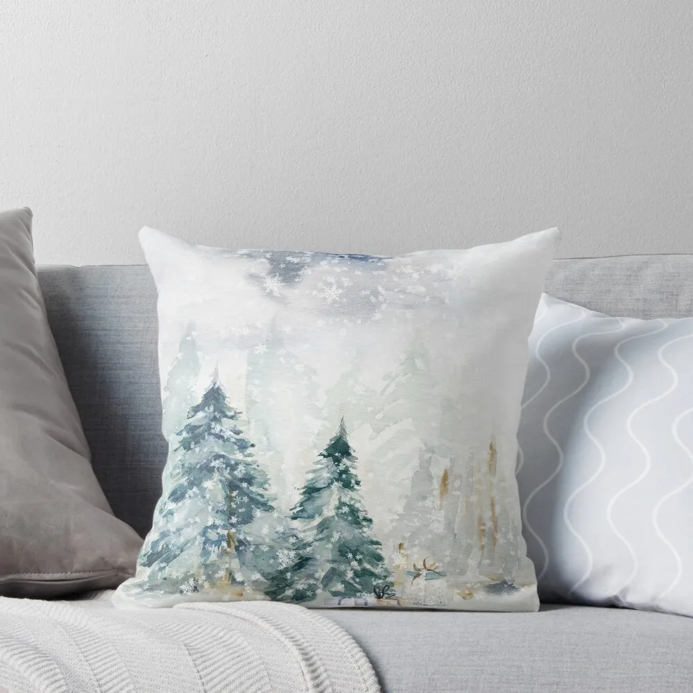 

Watercolor Christmas Forest Throw Pillow Sofa Decorative Covers christmas supplies home decor items pillows decor home pillow
