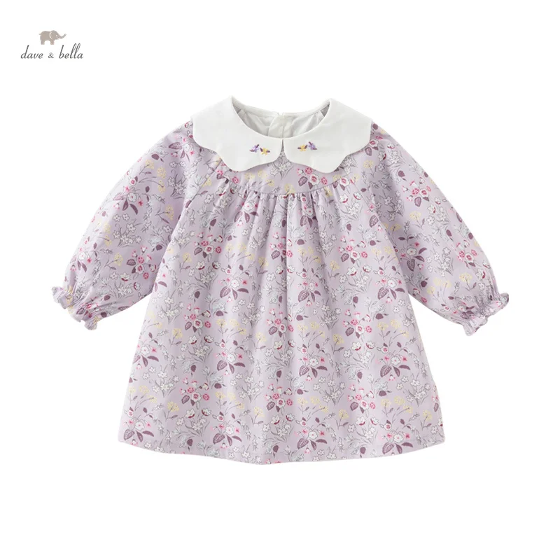 Dave Bella Girls Spring Autumn Dress All Printed Kids Girls Dress Cotton Round Collar Toddler Girls Princess Dress DB3241981